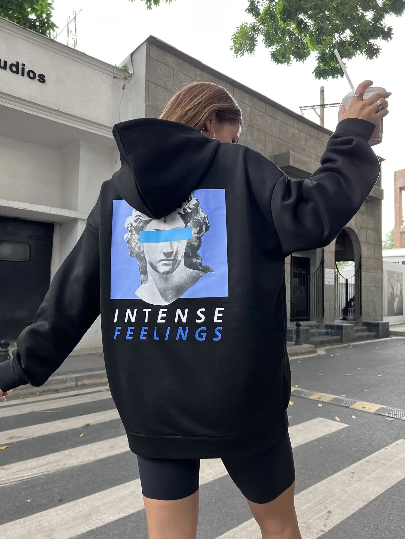 Intense Feelings Creative Sculpture Printing Hoody Women  Personality Street Style Sweatshirt Fashion Warm Hooded Casual New Top