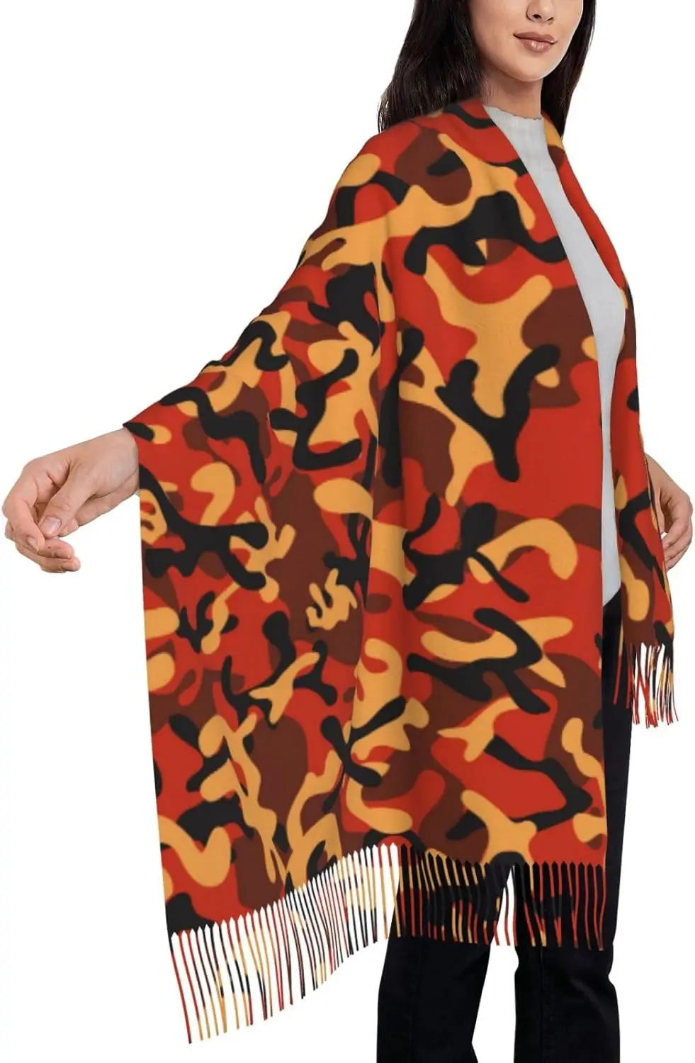 وشاح للنساء أوشحة شتوية طويلة مريحة بشراشيب، أغطية شال عصرية من الكشمير تناسب الارتداء اليومي للسيدات