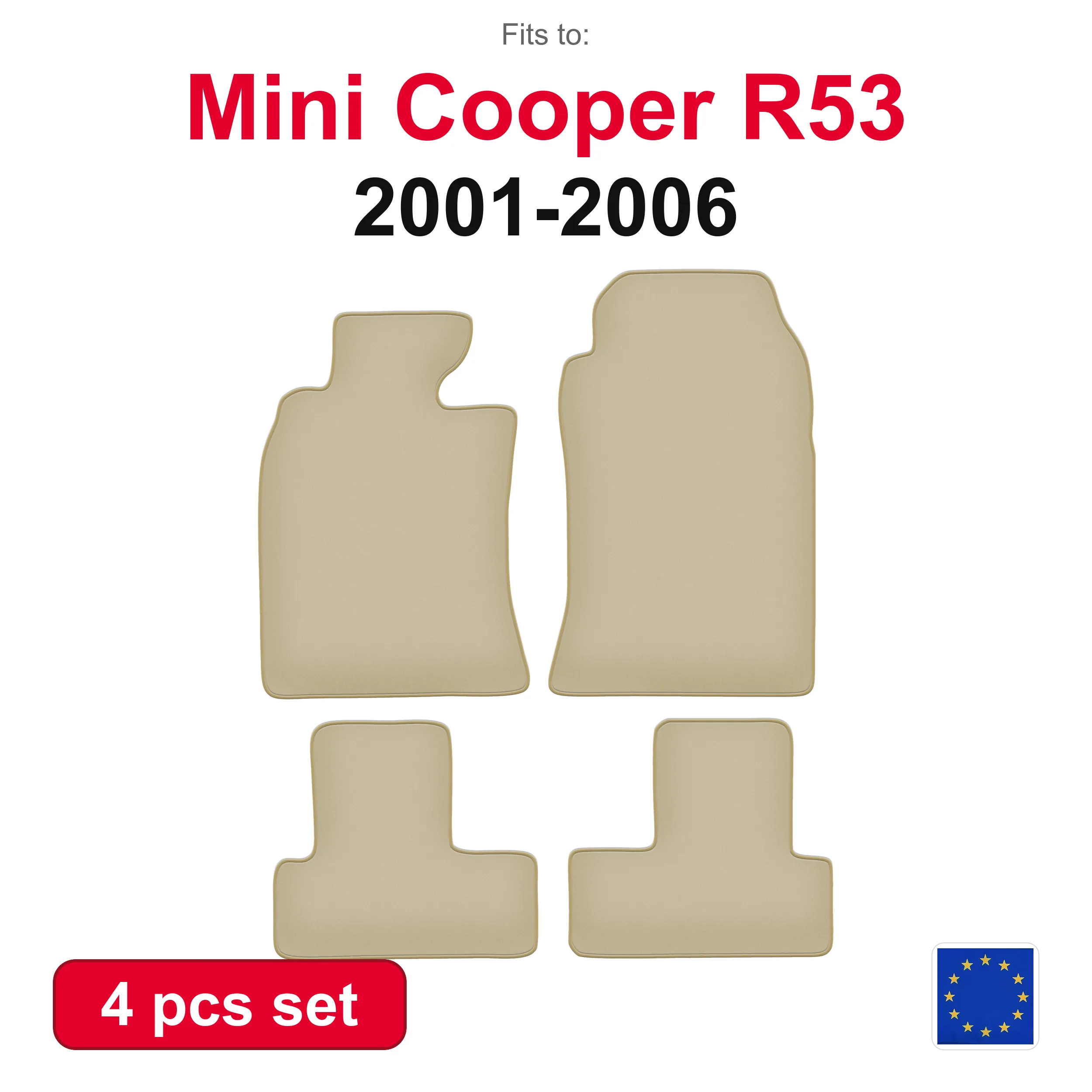 PREMIUM-Auto-Veloursteppiche für Mini Cooper R52 Schrägheck (2004-2008) – beige, passend für (4 Stück), passgenaues Autofußmatten-Set
