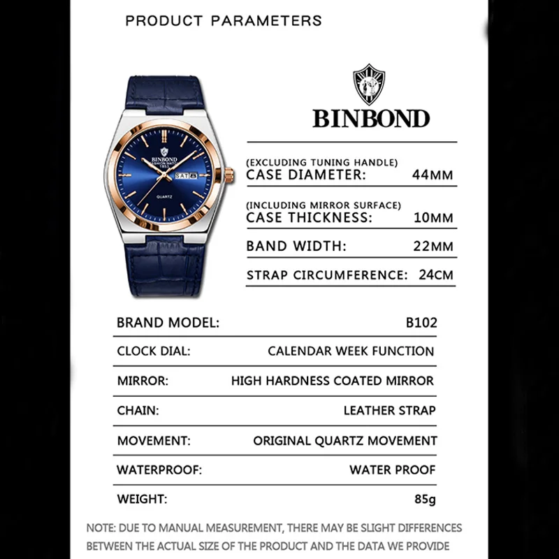 BINBOND лучший бренд класса люкс мужские кварцевые часы оригинальные часы для мужчин водостойкие светящиеся дата неделя кожаный ремешок наручные часы мужские
