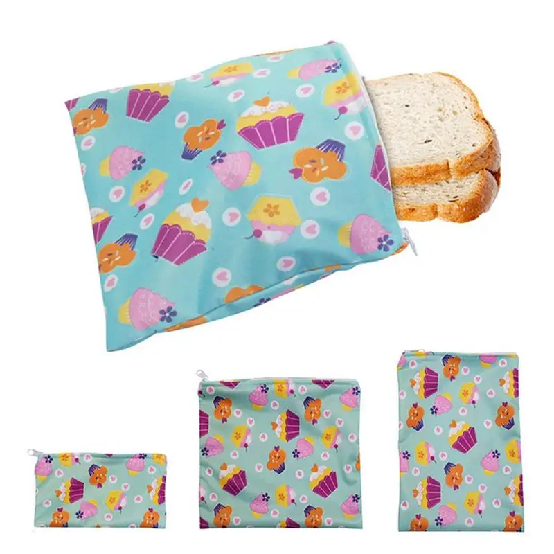 3pcs Snack Bags Washable Lunch Bags Reusable Multifunctional Waterproof Sandwich Food Wrap For Child School Travel Picnic Bags