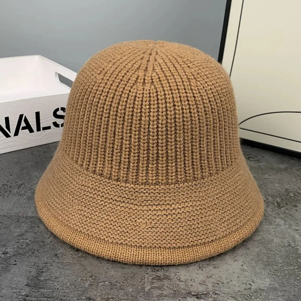 

Fashion Autumn Winter Bucket Hat Knitted Short Brim Fishing Cap Warm Face Slimming Fleece Round Top Hat Travel