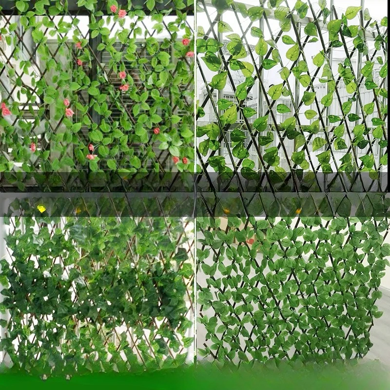3pcs Artificial Green Plant Wall Fence Extendable Wood Trellis for Balcony Garden Patio Outdoor Railing Fence Decoration