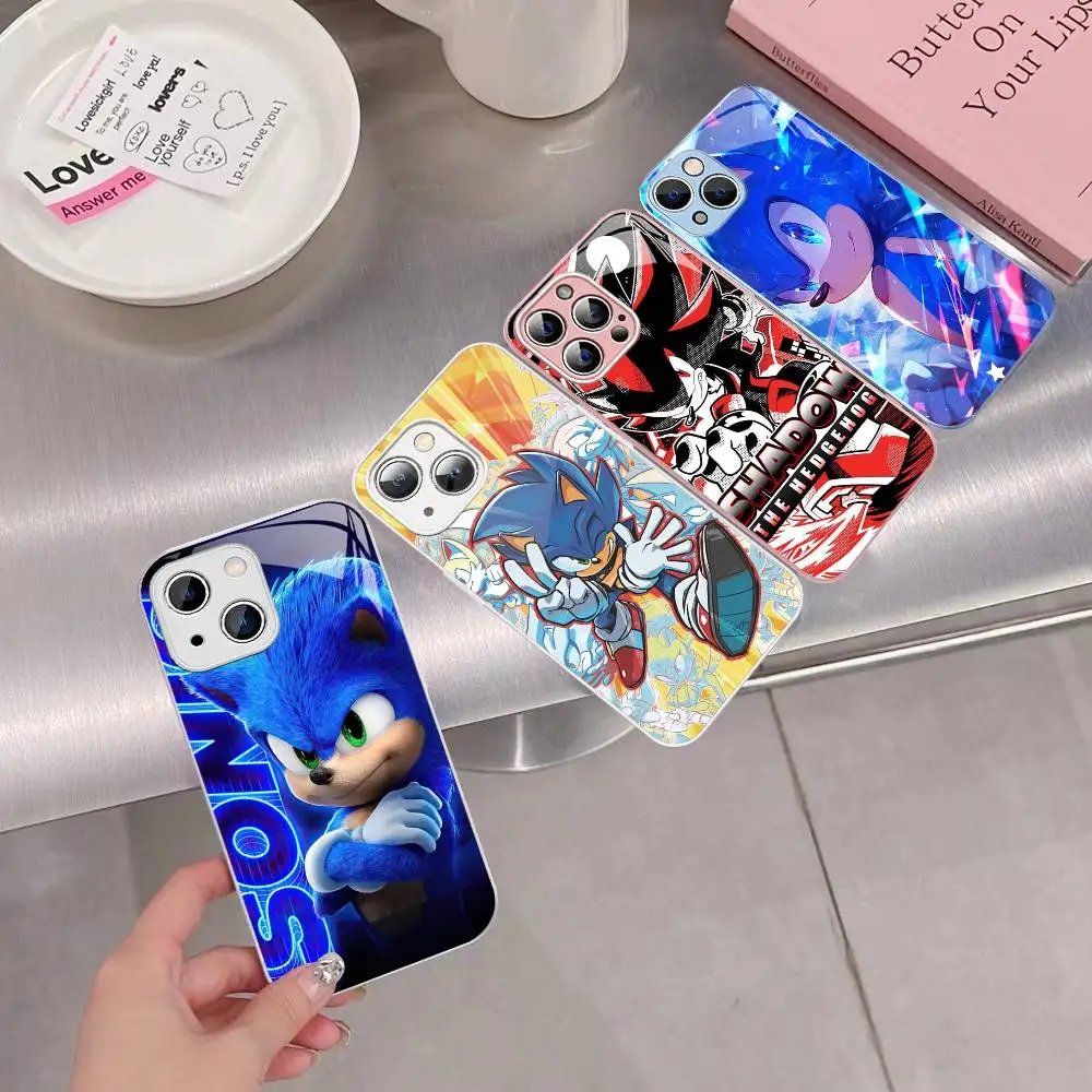 Game Character S-Sonic Anime Movie For IPhone 14 13 12 Mini 11 Pro XS Max X XR 14 Plus Tempered Glass Cover