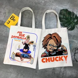 Sposa di Chucky spaventoso Horror Chucky borsa a tracolla in tela borsa da donna Casual Tote Bag borsa per la spesa riutilizzabile di grande capacità