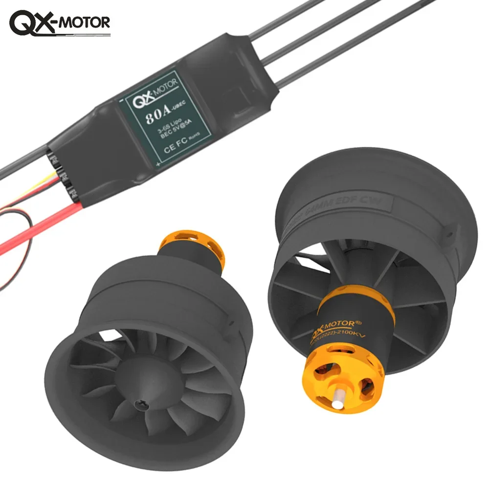 SkyDElQX-Motor QF2822 64MM EDF 2100KV 2300KV 3300KV 4300KV Brushless Motor 12 Blades Ducted Fan With 60A / 80A ESC For Fms Airpl