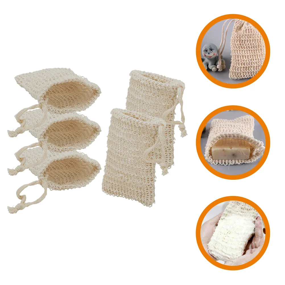 5 Pcs Soap Storage Pouch Foaming Exfoliating Scrub Towel Bag Drawstring Shower Supplies Net Cotton Linen Bath Tools Defoliator