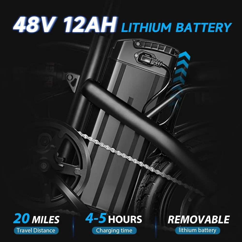 دراجة كهربائية للبالغين، دراجة كهربائية، دراجة كهربائية مع بطارية قابلة للإزالة 576 وات في الساعة، دراجة كهربائية قابلة للطي مقاس 14 بوصة/20 بوصة/26 بوصة، 20 ميجابكسل في الساعة، 20+ ميلًا #4