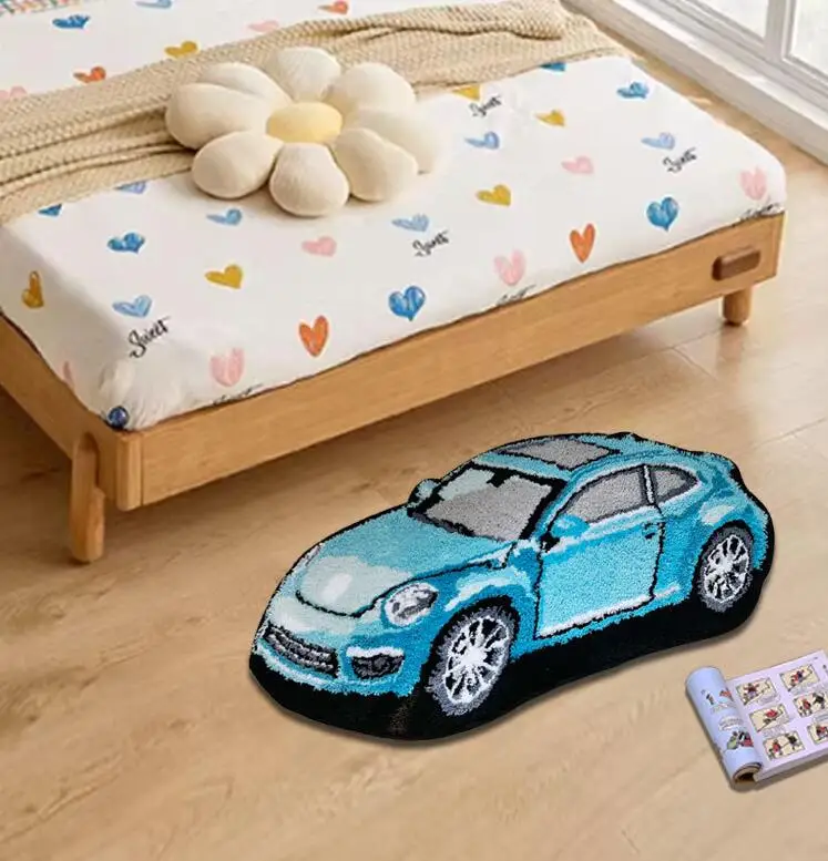 

Cute Colorful Car Shape Tufted Rug Living Room Bedroom Home Decor Carpet Tufting Anti-Slip Bath Mat Irregular Floor Mat Doormat