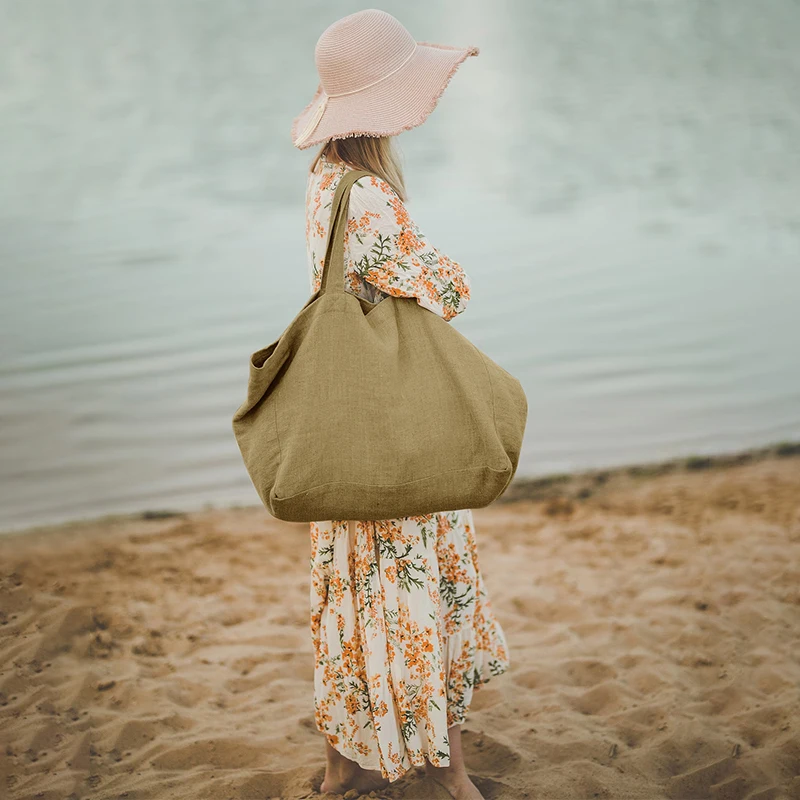 Casual Sundries Large Handbags Female Linen Women Casual Reusable Grocery Bags Large-Capacity Shopping Bags Foldable Tote Bags