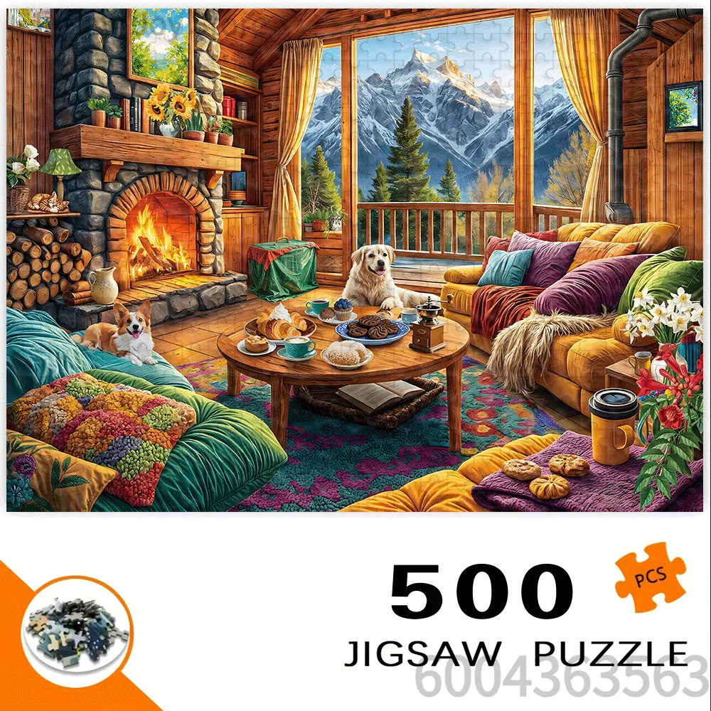 Jigsaw Puzzle 500-2000Pcs, Gardening Table With Cat, Cozy Mountain Cabin, Sunglass Yorkshire Dog, Rustic Floral Yard Art Puzzle