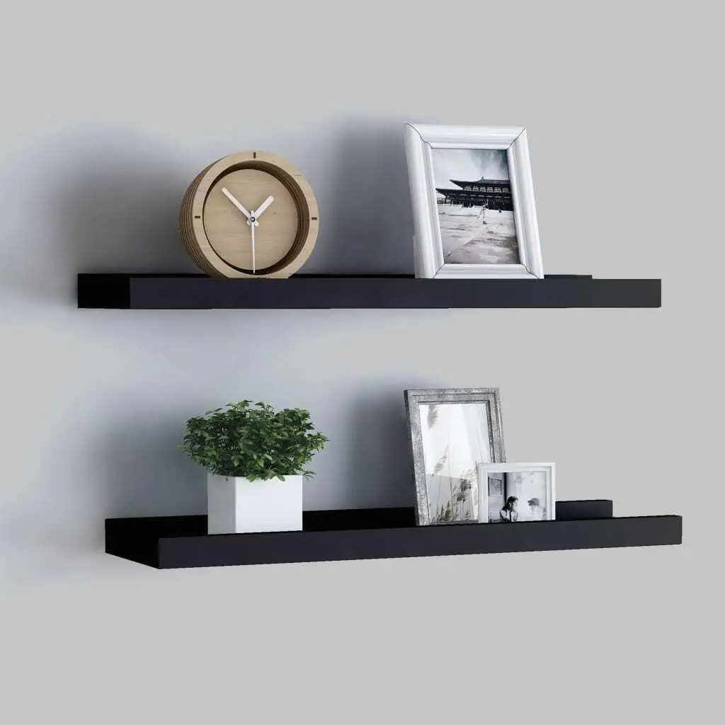 

Black Picture Frame Ledge Shelves - Set of 2, 15.7x3.5x1.2 Inch MDF Wall Display