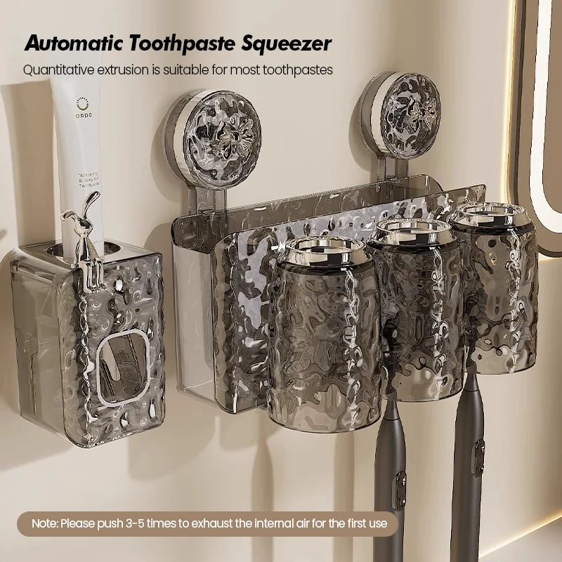 Bathroom Toothbrush Storage Set Wall Mounted Non Perforated Strong Suction Cup Glacier Patterned Toothbrush Holder