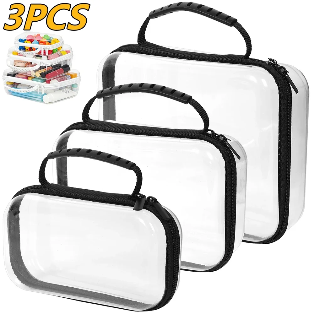 3Pcs Multi-Size Hard Storage Box Portable Clear Hard Shell Zipper Case Waterproof Makeup Storage Box Outdoor Tool Bag for Travel