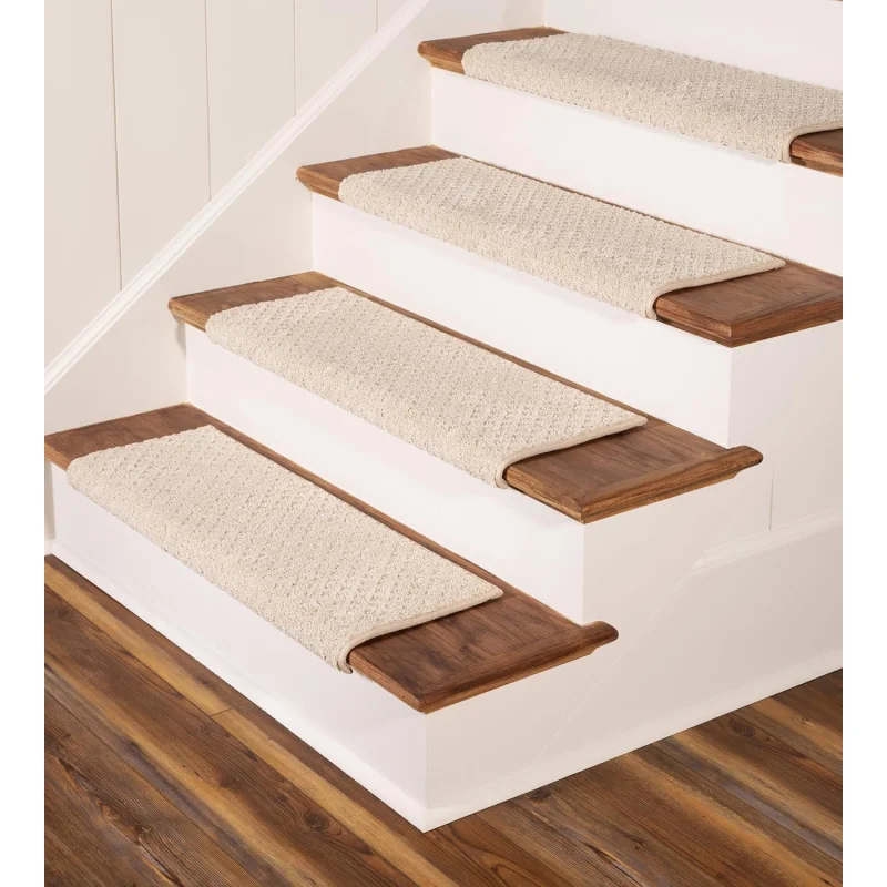 

14-Pack Rounded Bullnose Carpet Stair Treads – Anti Slip Indoor Mats Wooden Stairs, Bayside Charm/Style