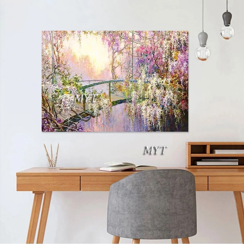 Beautiful Flowers Bridge Landscape Art Painting Abstract Plant Decor Canvas Picture Frameless European Style Decoration Wall