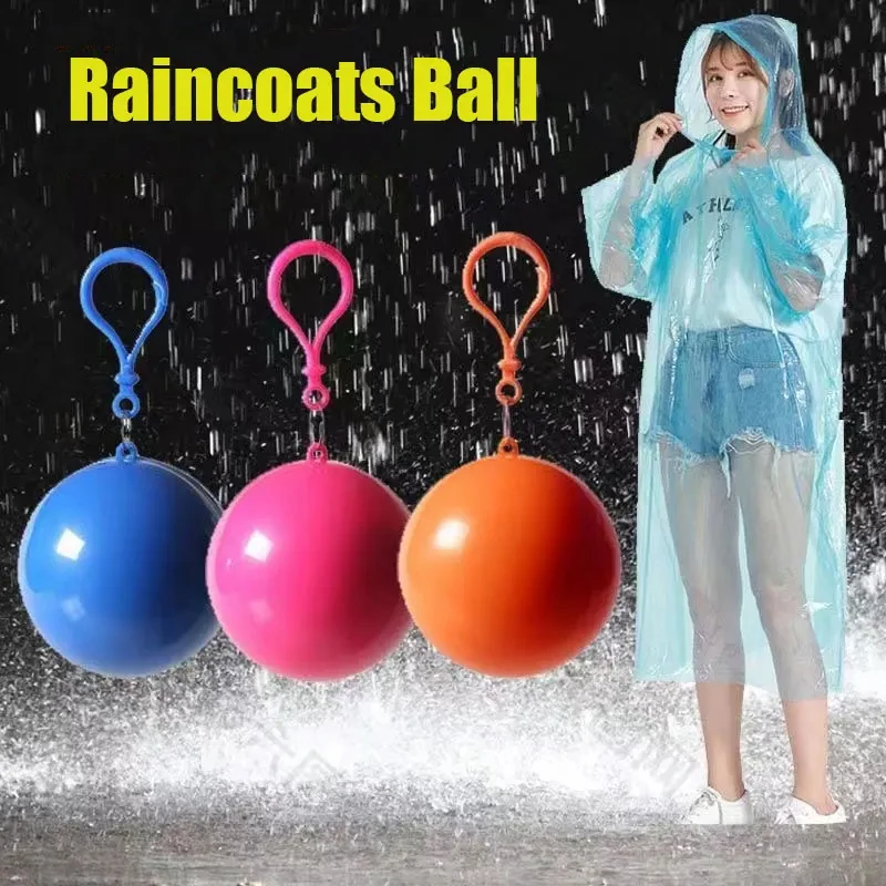 Travel Raincoats Ball Mini Disposable Thicken Rainproof Ponchos with Keychain Climbing Waterproof Rainwear Cape For Men Women