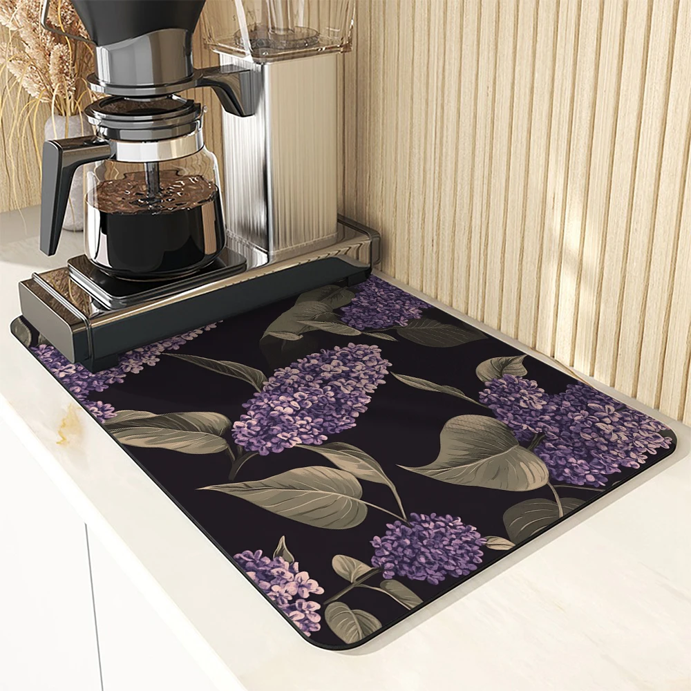 Coffee Cup Drying Mat Plant Lavender Non-slip Absorbent Mat Diatoms Tableware Kitchen Counter Drain Mat Coffee Bar Drain Mats