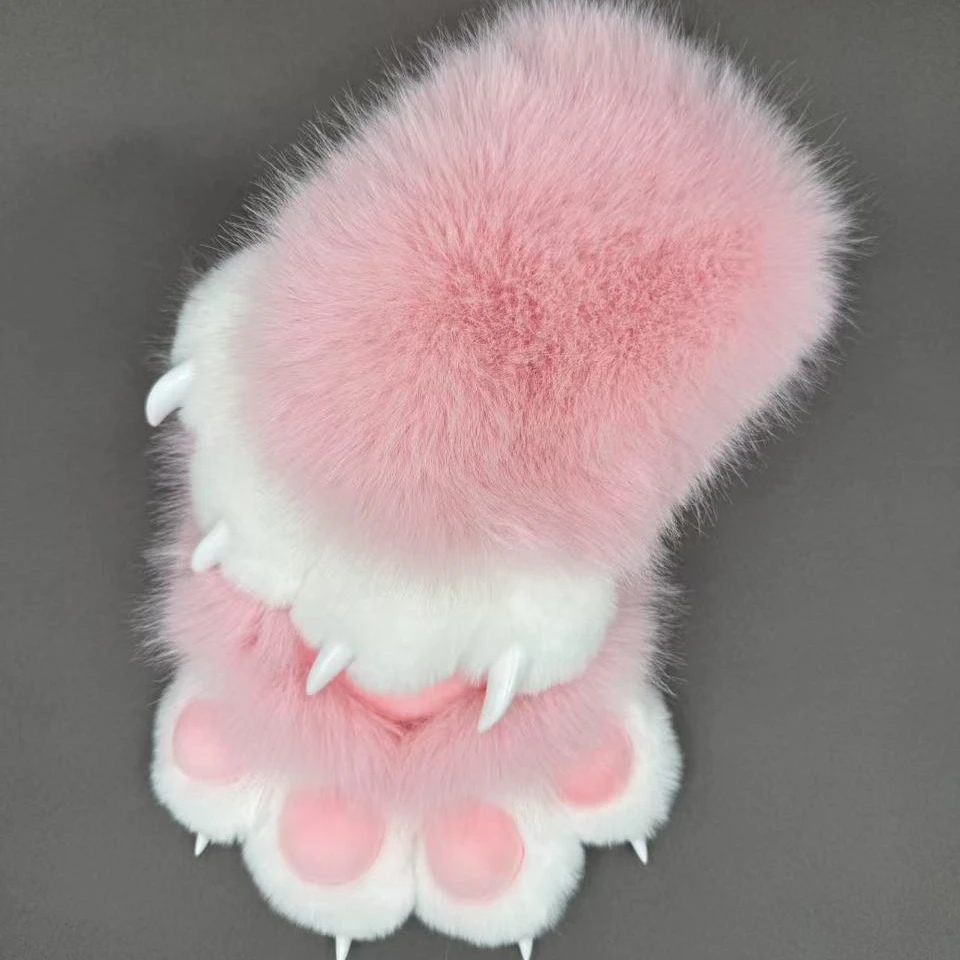 Luxury Long Fur Fursuit Paw Gloves Realistic Claws 3D Plush Paw Pads Furry Hand Mitts for Furry Fandom Halloween Cosplay Prop