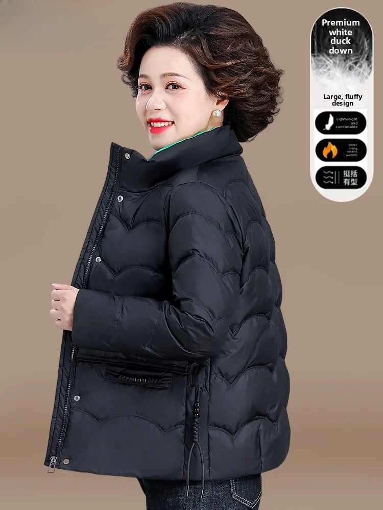 

Winter Faion ort White Du down Jaet Women's Coat Mom's Clothing Small Size Cotton Padded Coat Middle-Aged And ly