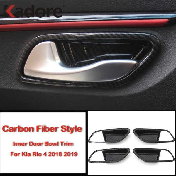 For Kia Rio 4 X-line 2018 2019 Carbon Fiber Interior Door Handle Cover Trims Protection Sticker Accessories Car Styling