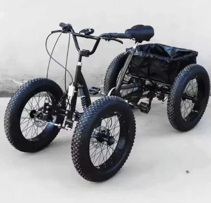 Ready Stock Freight Bicycle Red Black Fat Tire Off-Road Pedal Quad Bike Snow Four-Wheeler Bicycle