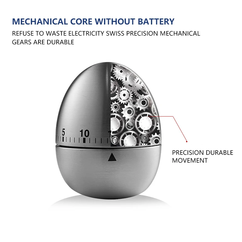 Creative Kitchen Mechanical Timer Stainless Steel Egg-Type Timer 60 Minutes Student Timing Baking Cooking Reminder