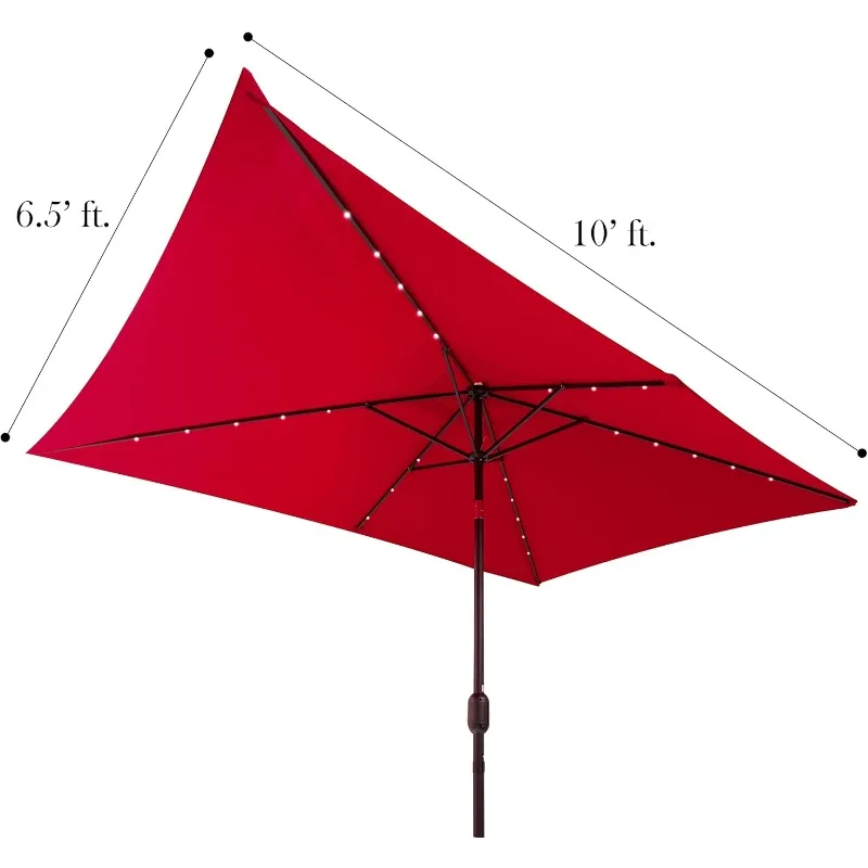 Retangular Solar Powered LED Luz Pátio Guarda-chuva, 10 pés x 6,5 pés