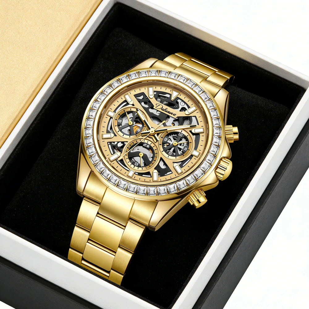 

Новые роскошные мужские механические часы, водонепроницаемые, светящиеся, с бриллиантовым безелем, из нержавеющей стали, золотые, автоматические, Relogio