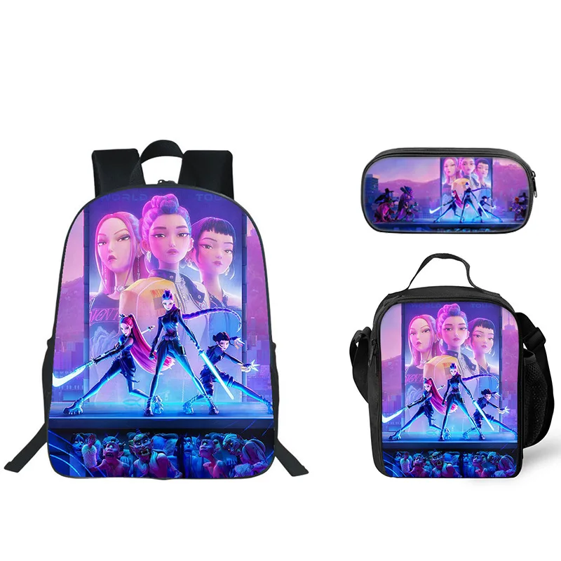 

3Pcs Set Backpack Lunch Box Mochila Pencil Case Set Pencilbag KPop Demon Hunters School bag Bookbag Pencilcase Gift