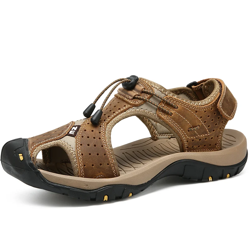 Brand Men's Summer Genuine Leather Sandals Outdoor Beach Shoes Comfortable Large Size Casual Rome Style