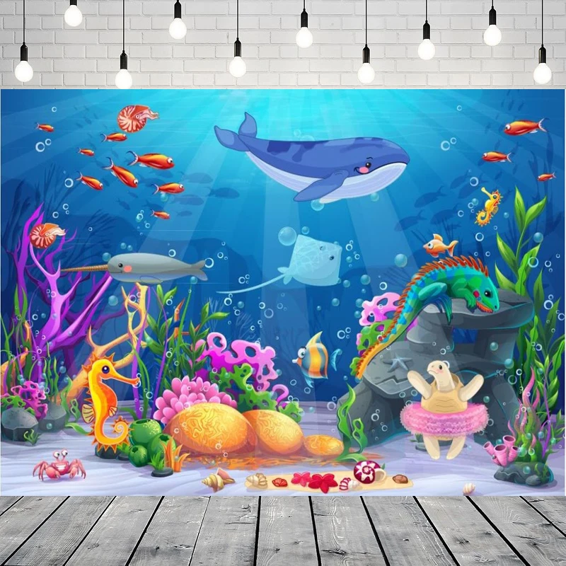 Фон для фотосъемки, морской мир, торпические рыбы, красочные коралловые рифовые черепахи, акула, солнечный луч, фон для вечеринки, настенный баннер