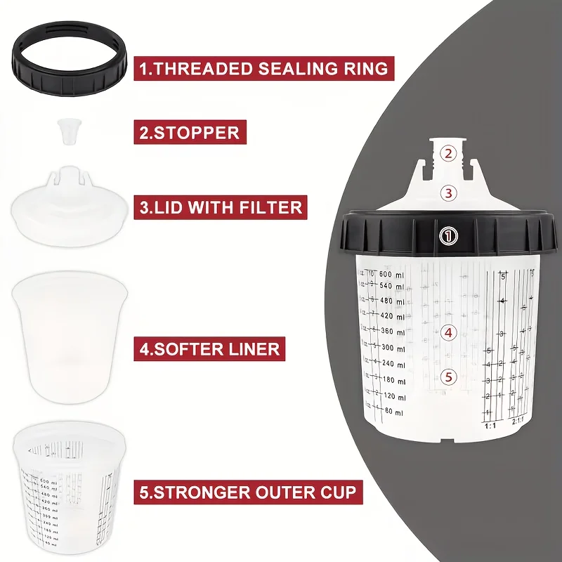 50 Stück Einweg-Farbmischbecher-Set – 20,29 Unzen/600 ml, mit einem austauschbaren Bechersystem, das eine Reinigung überflüssig macht. – Detail 4