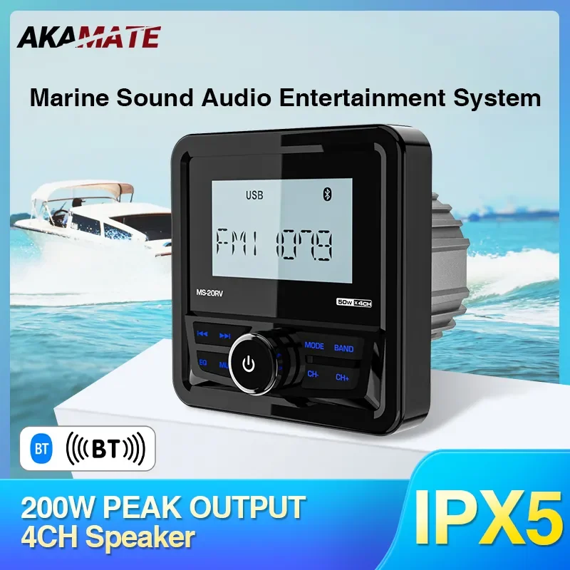 Impermeável Marinha Rádio FM AM MP3, Media Player, Barco Estéreo, Bluetooth, USB, Receptor AUX para UTV, ATV, SPA, RZR