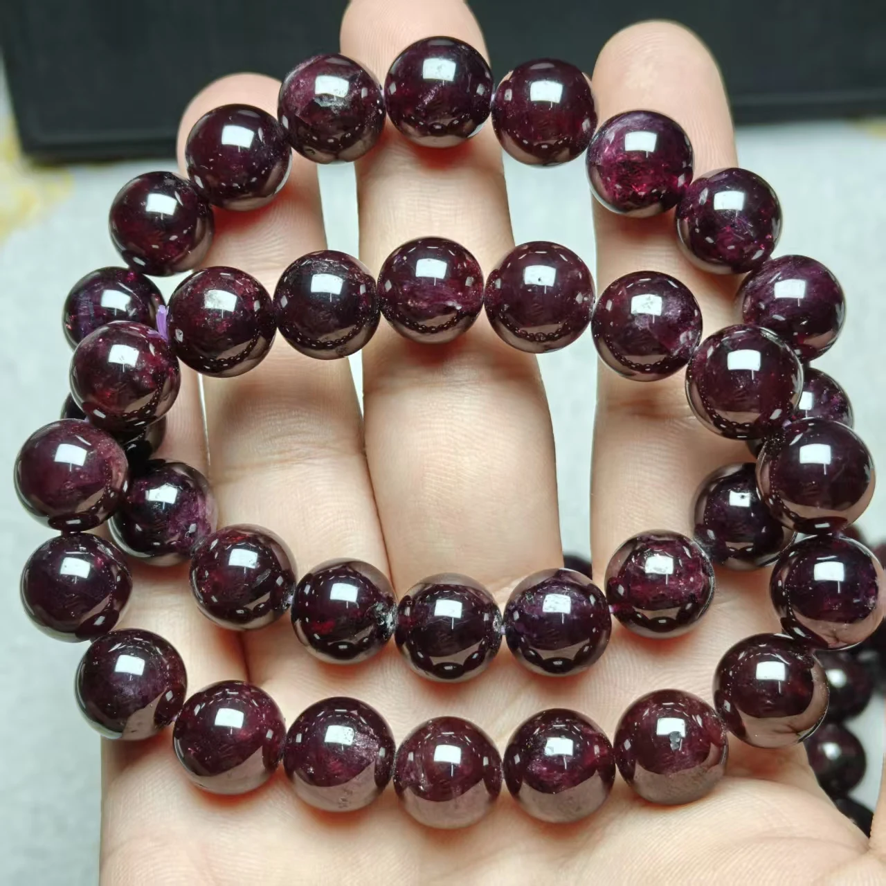 Xingyu Natürliche Brasilianische TOP Lila Zahn-Lila Granat Glatte Runde Perlen für Schmuckherstellung, Design, Armband, Halskette, Geschenk – Detail 3