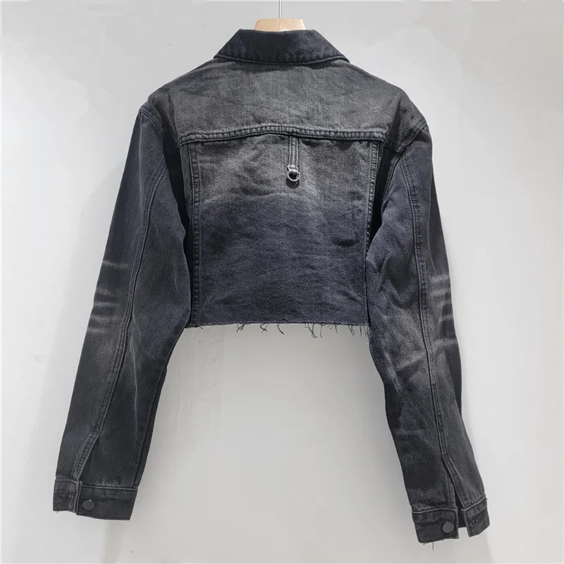 HKSH Women Chic Denim Jacket Distressed Retro Metal Button Decorated Pockets Streetwear Tide Casual Coat New Spring 2026 HK19597