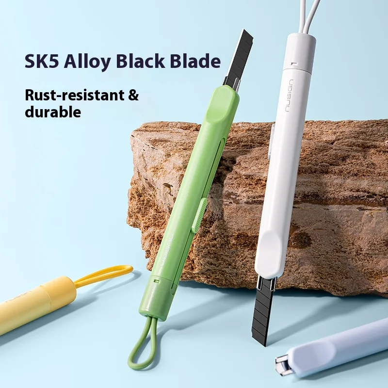 سكين Deli Nusign صغير قابل للسحب، شفرات سوداء من سبيكة SK5 فتاحة صندوق بتصميم جمالي لمحبي الحرف اليدوية والمبتدئين بنفسك