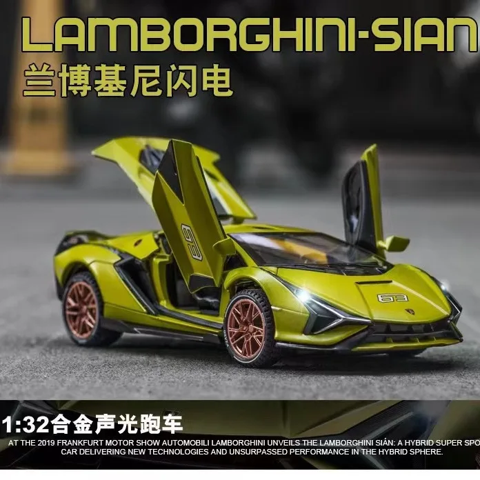 1:32 Lamborghini SIAN Sports Car Simulation Diecast Metal Alloy Model car Sound Light Pull Back Collection Kids Toy Gifts