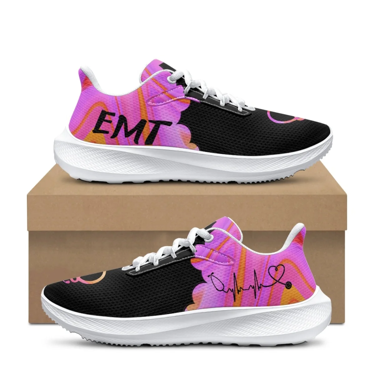 EMT EMS Paramedics Print Spring Autumn Women's Flat Shoes Dirt Resistant Shock Absorption Sneakers Lace Up Breathable Footwear