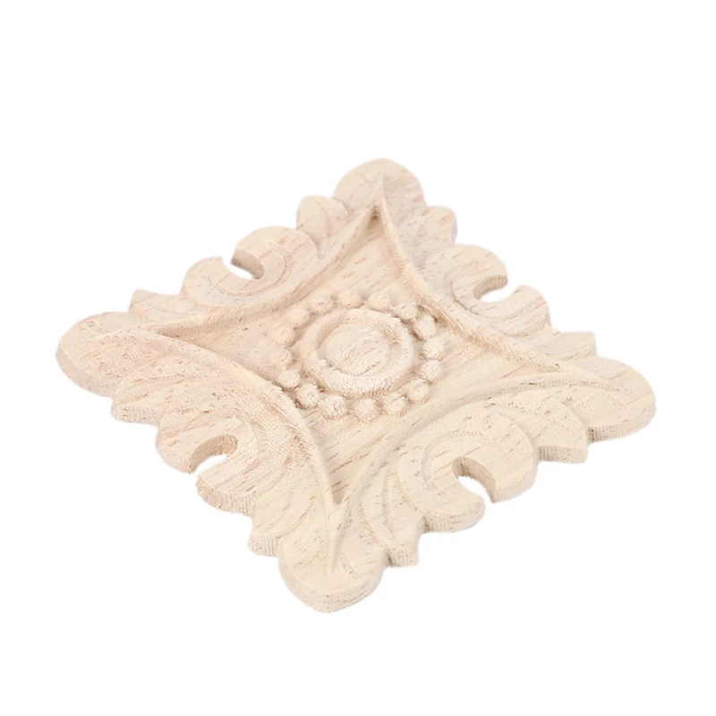 2 Pcs Wood Carved Long Applique Unpainted Flower Walls Cabinets Door Decor Wood Color 15 Cm & 6 Cm