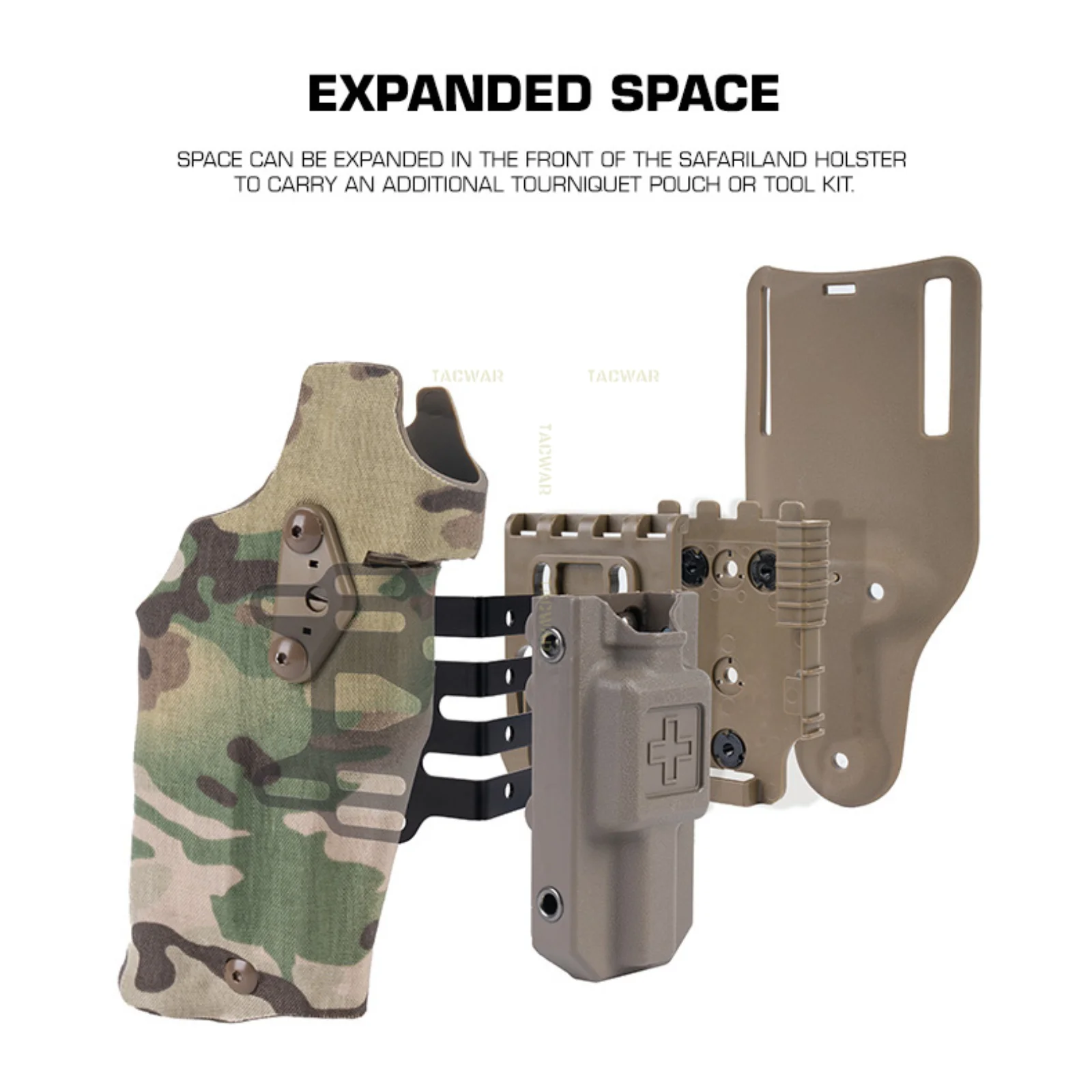 Tactical Tourniquet Holder for Gun Holster Adapter, Position-Adjustable Aluminum QLS Accessories for 3-Hole Right Holster view 4