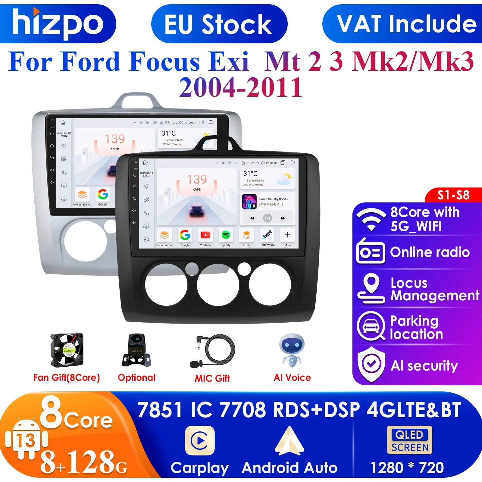 Smart QLED Bildschirm Android 13 Carplay Auto Radio Für Ford Focus 2 3 Mk2 Mk3 2004-2011 Carplay