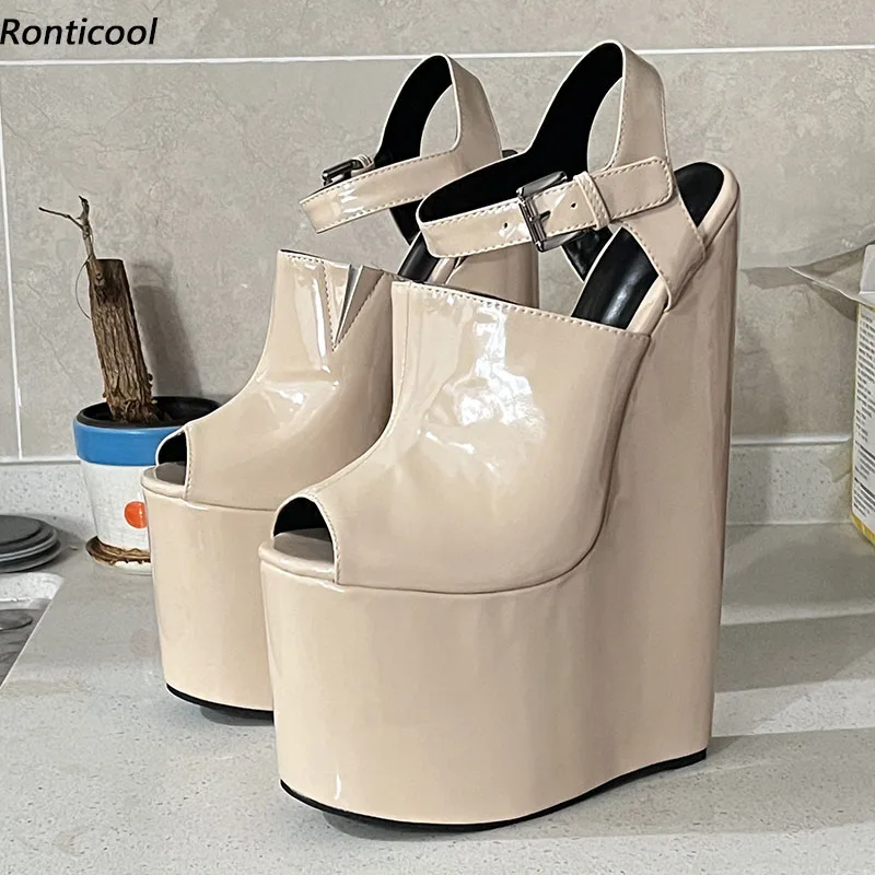 Ronticool New Women Platform Sandals Ultra High Wedges Heels Peep Toe Pretty Nude Cosplay Shoes Ladies US Plus Size 5-15