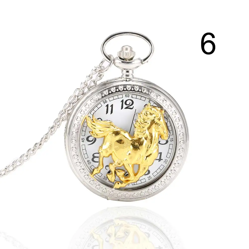 Fashion Men Women  Alloy Openable Hollow Carved Vintage Unisex Quartz Necklace Pendant Chain Clock