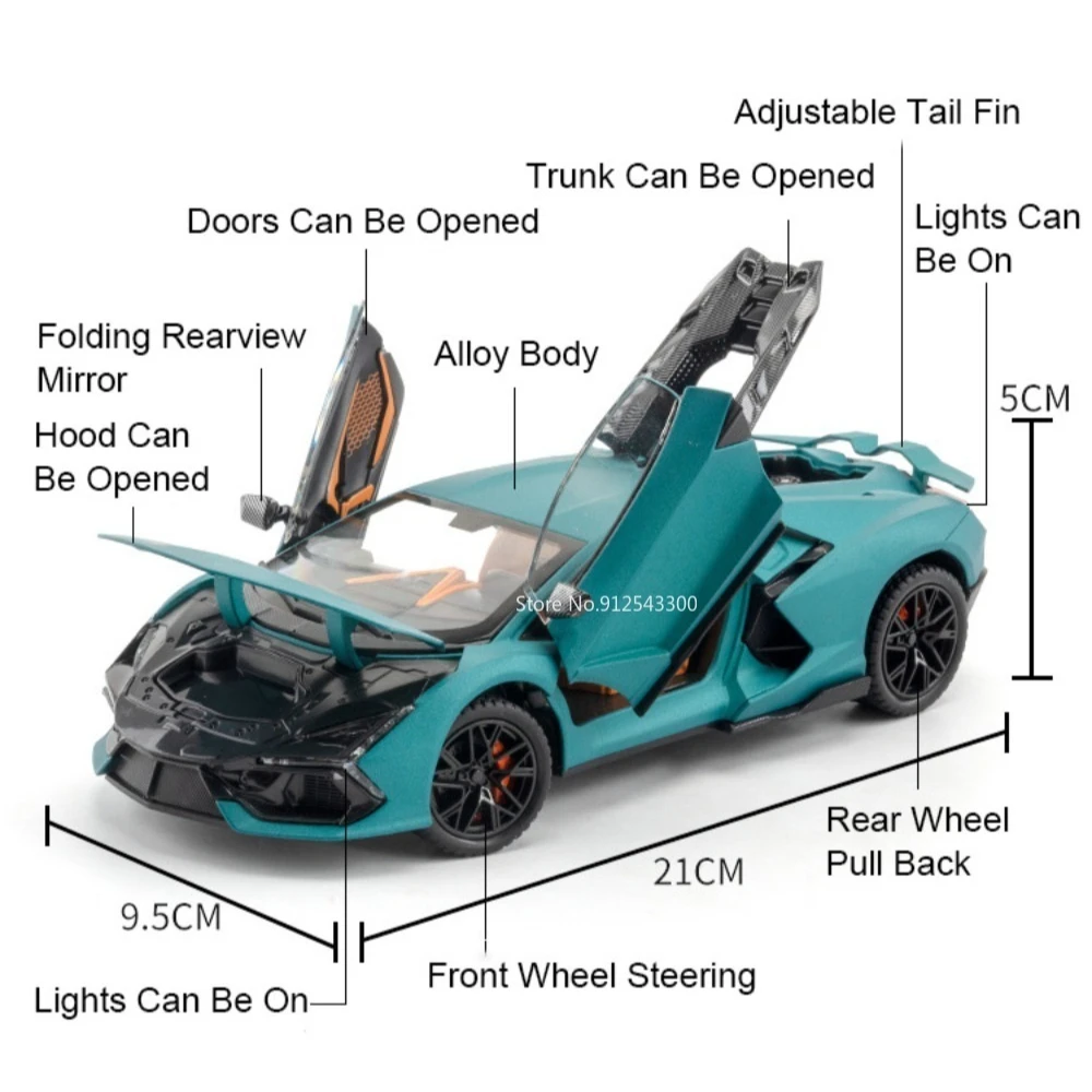 รถโมเดลของเล่นสปอร์ตคาร์ คันทาช แอลพีไอ800-4 รีวูเอลโต ขนาด 1:24 ผลิตจากโลหะผสม พร้อมเสียง ไฟ ประตูเปิดได้ แบบดึงหลัง ของเล่นเด็กแบบอินเทอร์แอคทีฟ