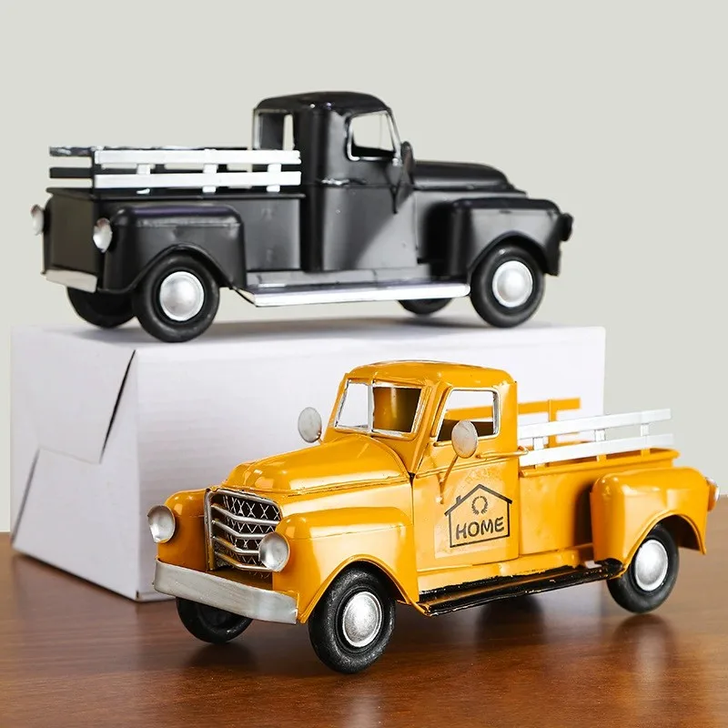 American Retro-Style Vintage Car Pickup Truck Models Metal Handicrafts Vehicle For Home Desktop Decoration Car Hobby Gifts