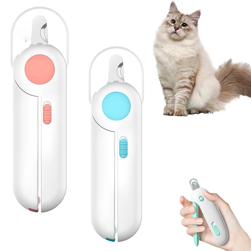 Pet LED Nail Clipper for Cats, Dog Gentle Trimmer with Dust Storage , Adjustable Size & Hidden Nail File, Pet Grooming Tool for