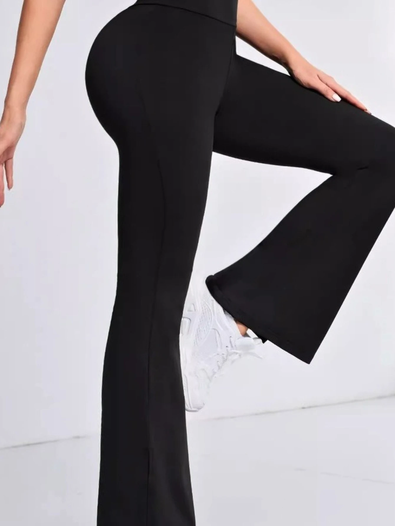 

Women's Spring and Summer High Waisted Tight Fitting Flared Pants, Slim Leg Long Black Pants, Thin Wide Leg Pants for Slim Women