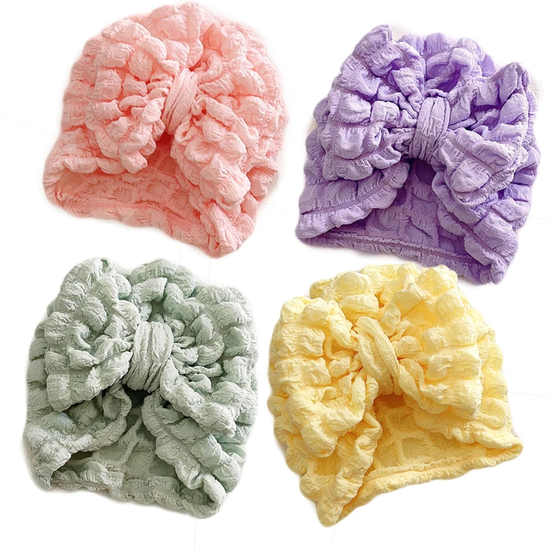 Bubble Print Beanie for Baby Girls Big Bowknot Turban Hat kids Indian Cap Cotton Beanies Infant Popcorn Hats Newborn Headwear