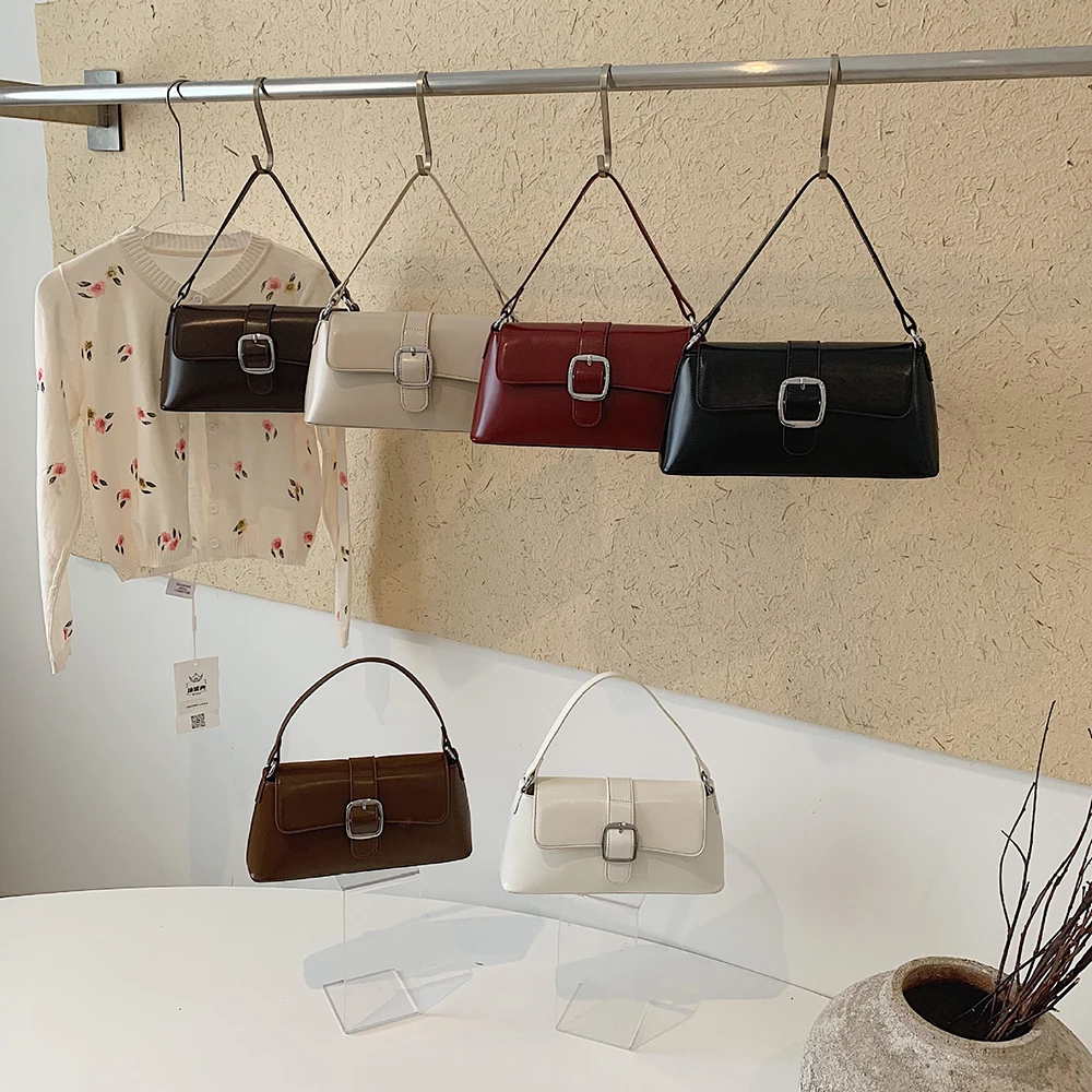 High Grade Square Shoulder Bag for Women PU Leather Solid Color Buckle Zipper Crossbody Bags Trend New Commute Underarm Bags